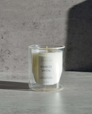 Open image in slideshow, Bamboo Candle in a modern glass jar
